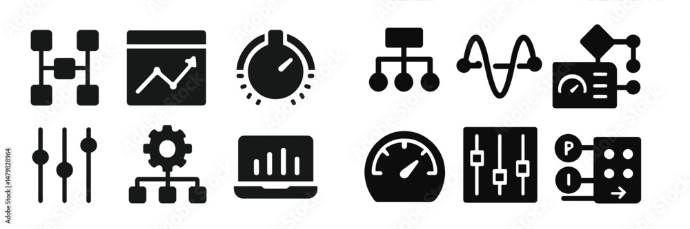 Leinwandbilder Set of black web icons representing various digital tools and applications for user interface design and development