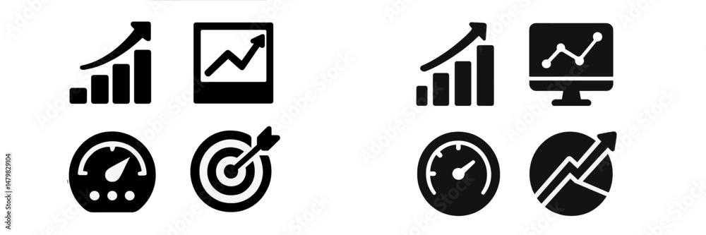 Leinwandbilder collection of black web icons showing graphs, targets, and analytics for digital design and developm
