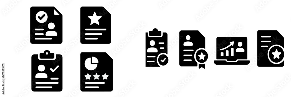 Fototapete set of web icons representing user profiles, feedback, and analytics in a modern digital environment