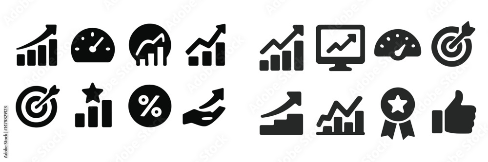 Poster Set of web icons representing growth, analytics, and performance metrics for digital applications in various contexts