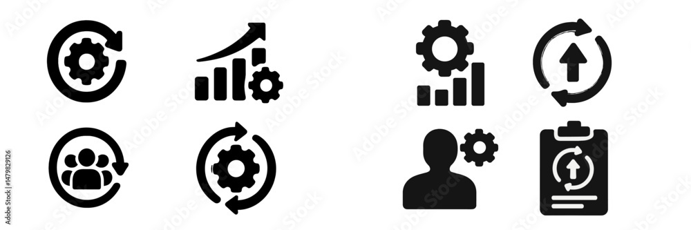 Poster Collection of web icons representing various concepts such as progress, user interaction, and settings in a minimalist design