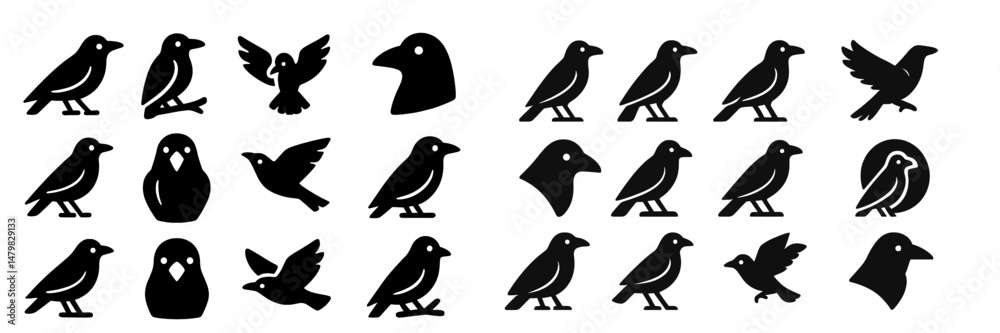 Aufkleber Collection of black web icons featuring various bird silhouettes for design and application use