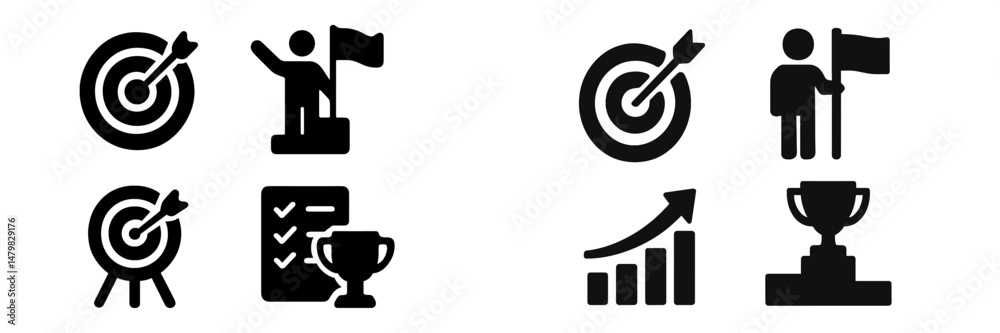 Fototapete set of web icons showcasing target achievement, success metrics, and performance rewards for digital