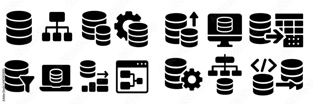 Poster collection of web icons featuring database-related symbols for design and development projects