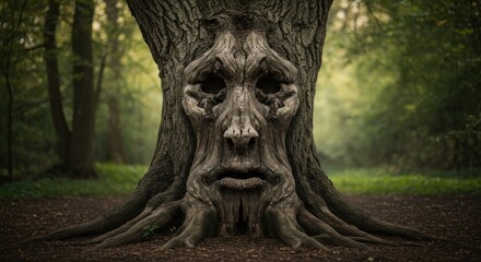 Mysterious face carved into old tree