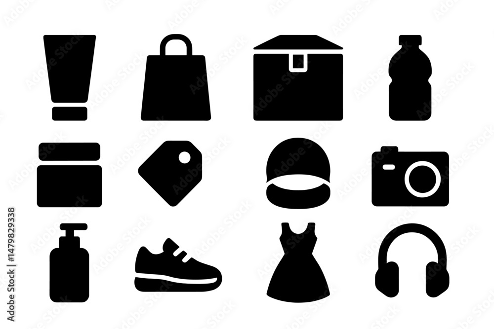 Fototapete collection of black web icons representing various items and activities for online applications and 