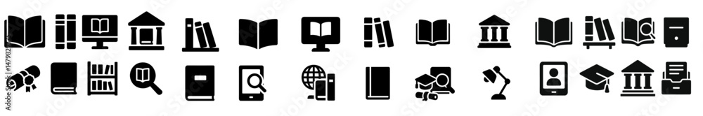 Poster collection of black web icons depicting various educational and digital resources