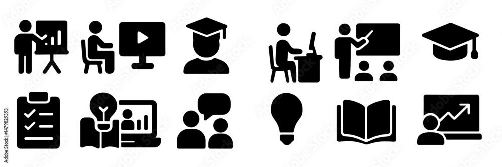 Aufkleber collection of educational and professional web icons suitable for various online platforms and appli