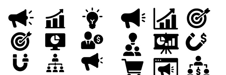 Collection of web icons representing business and digital marketing concepts for professional use