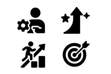 Collection of diverse web icons representing growth, productivity, and goal setting in a minimalist design
