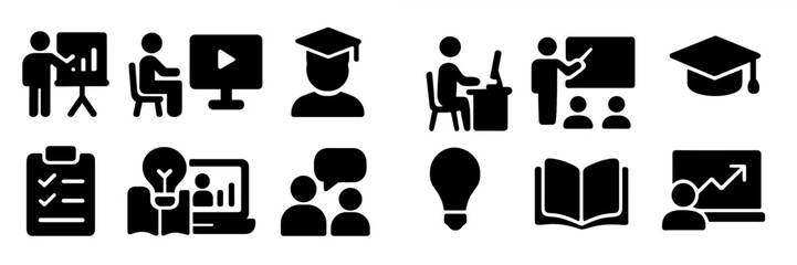 Collection of educational and professional web icons suitable for various online platforms and applications