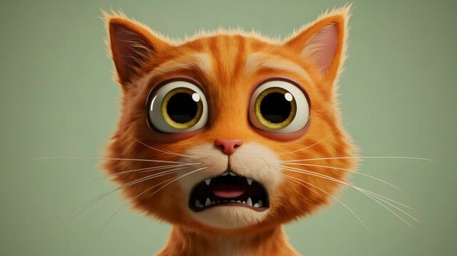 Surprised animated orange cat with wide eyes and mouth open