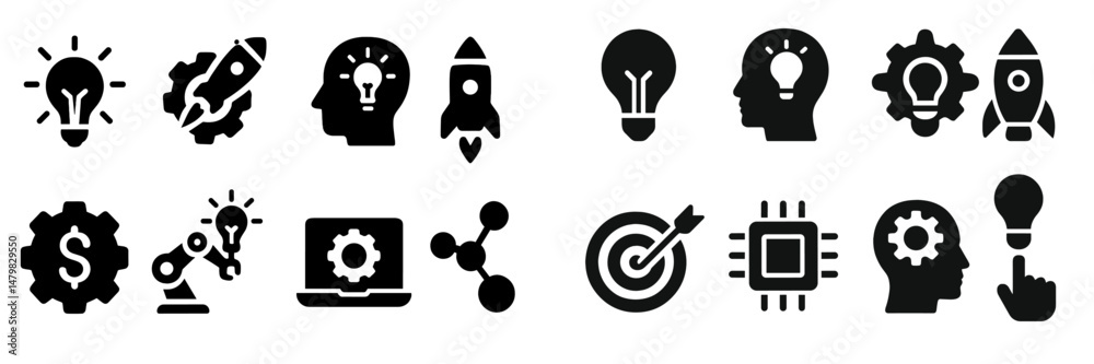 Leinwandbilder collection of innovative web icons representing creativity, technology, and problem-solving