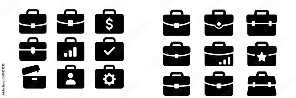 Fototapete set of web icons showcasing briefcases with various business-related symbols for digital design proj