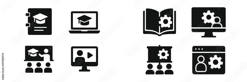 Poster Set of educational web icons representing online learning tools and resources for students and instructors