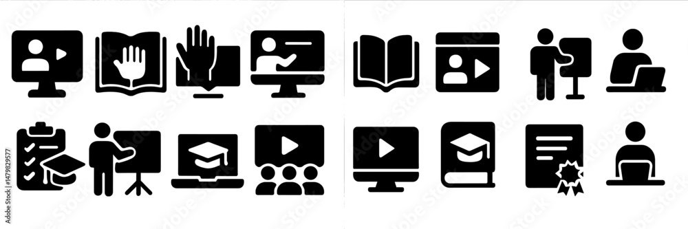 Fototapete collection of web icons representing various educational and interactive activities for digital lear