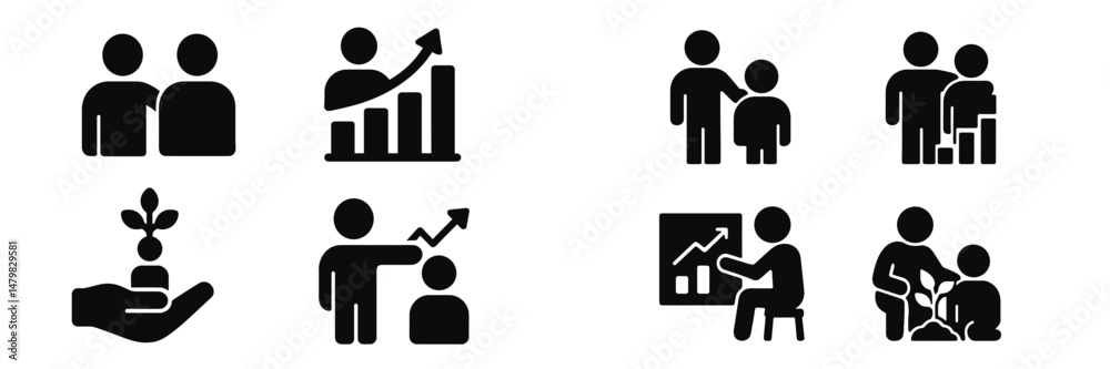 Leinwandbilder collection of web icons representing teamwork, growth, and guidance in minimalist design for digital