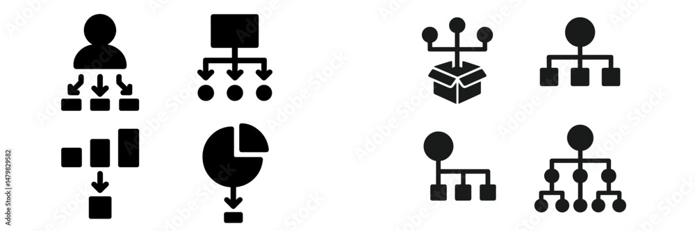 Leinwandbilder collection of black web icons representing various digital concepts and organizational structures fo