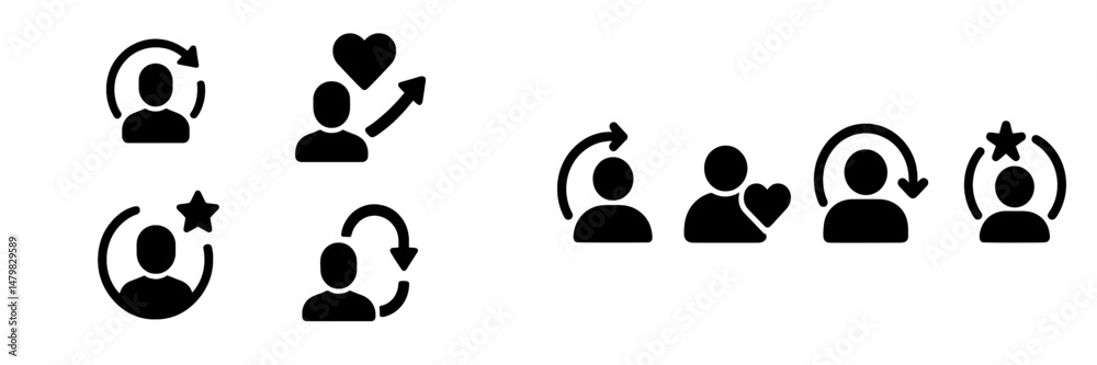 Aufkleber set of web icons illustrating social media interactions and user engagement concepts for digital pla