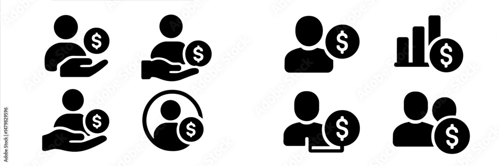 Fototapete collection of web icons depicting financial transactions and user interactions with money symbols