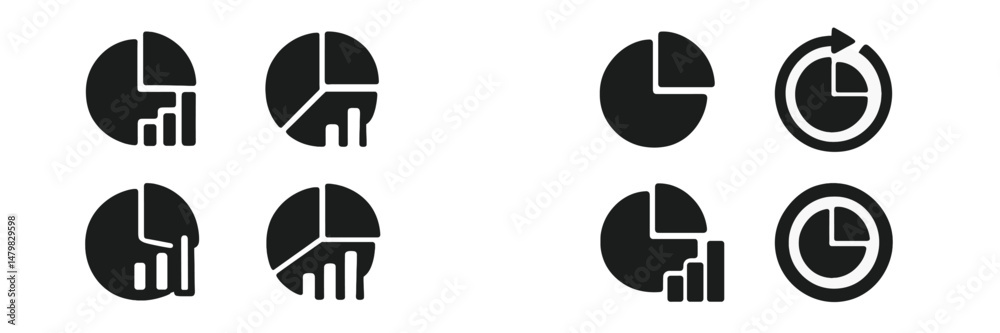 Poster set of web icons featuring various data visualization and analytics symbols in a minimalistic design