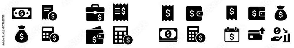Poster collection of financial web icons displaying various money-related symbols for digital use and desig