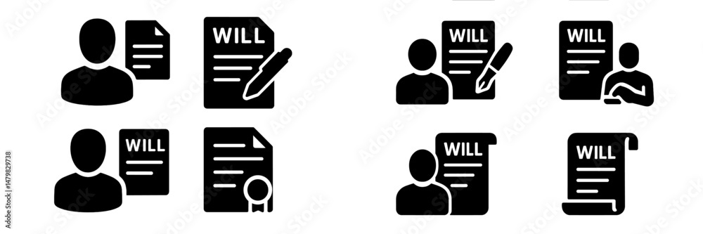 Fototapete Set of web icons representing legal documents and signatures for user profiles and wills in a minimalist style