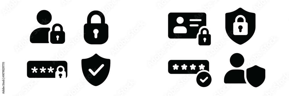 Poster set of web icons representing user security and privacy features for online services