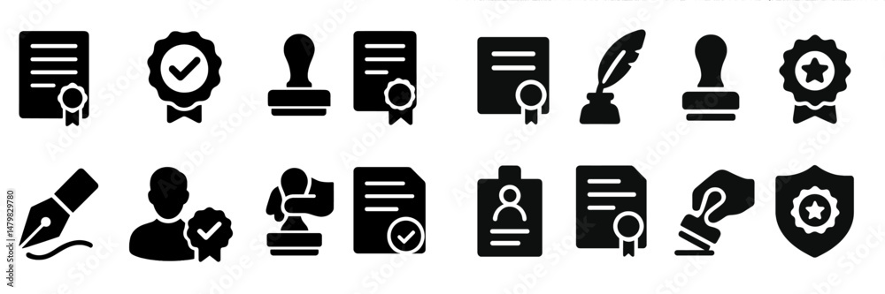 Aufkleber various web icons representing documents, certifications, and professional activities suitable for d