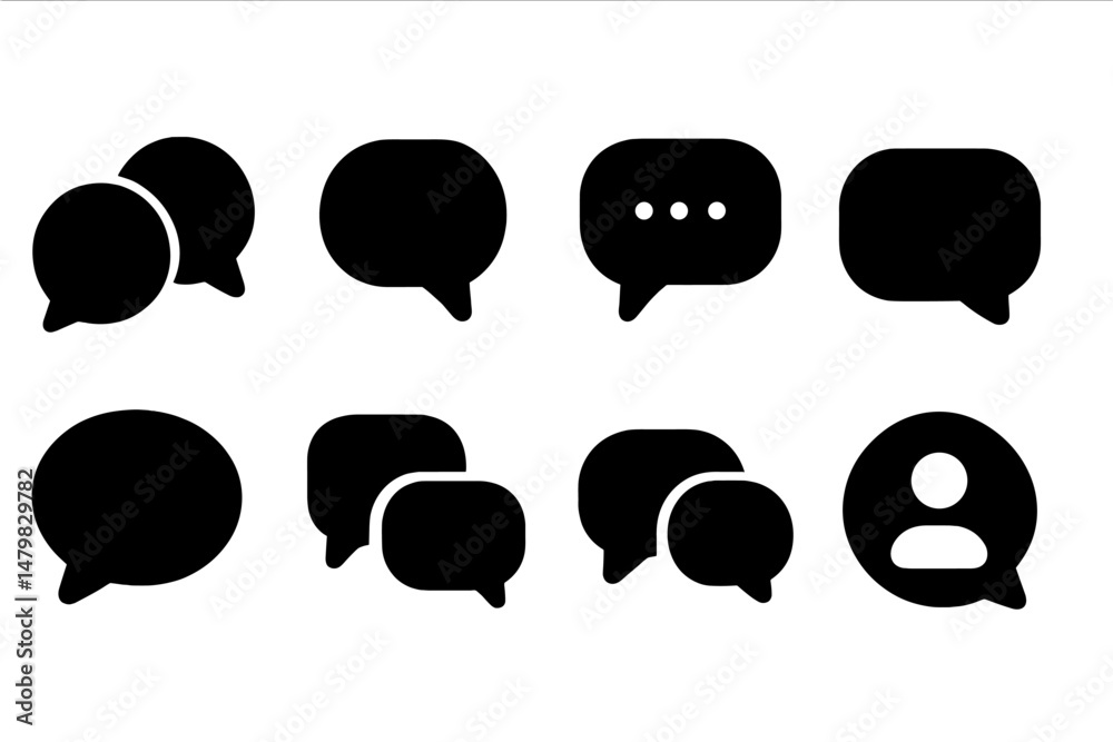 Fototapete set of black web icons depicting various speech and user chat symbols for digital communication tool