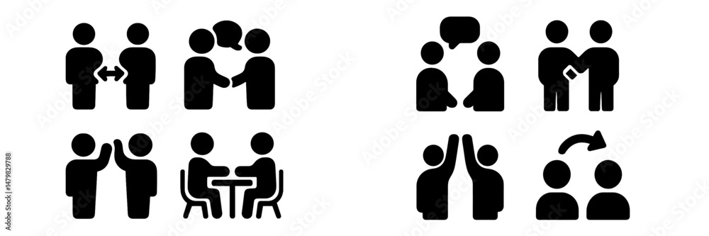 Aufkleber Set of web icons depicting various interactions and communication methods among people in a digital context