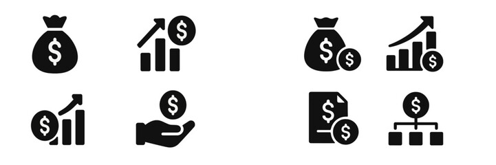 Obraz premium Collection of web icons featuring finance and investment symbols for digital design projects