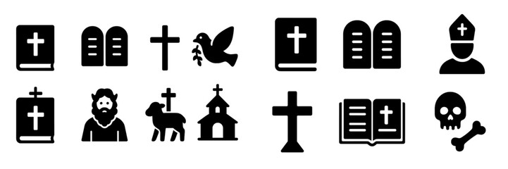 Obraz premium Set of religious web icons featuring various symbols of faith for digital use in designs and applications