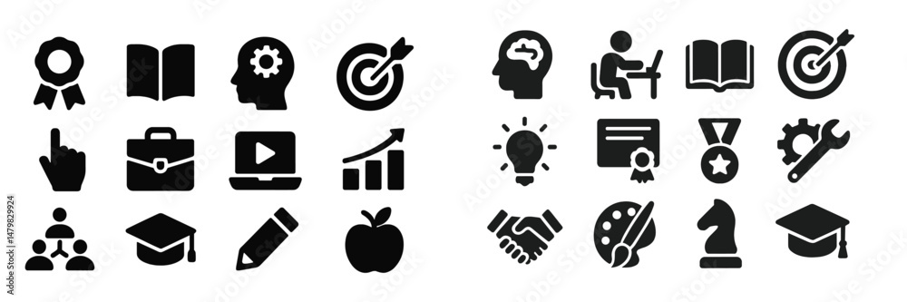 Aufkleber set of web icons representing various concepts including education, achievement, and teamwork with a