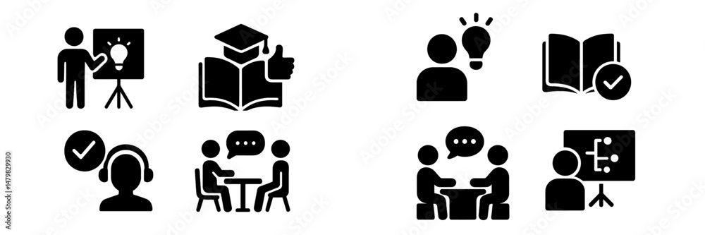 Leinwandbilder web icons representing various activities and concepts related to learning, collaboration, and commu