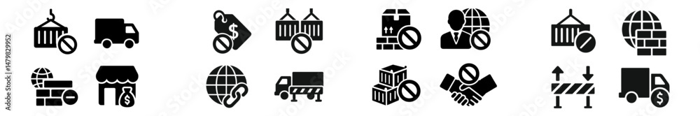 Poster set of web icons representing logistics, transportation, and commerce activities for various applica