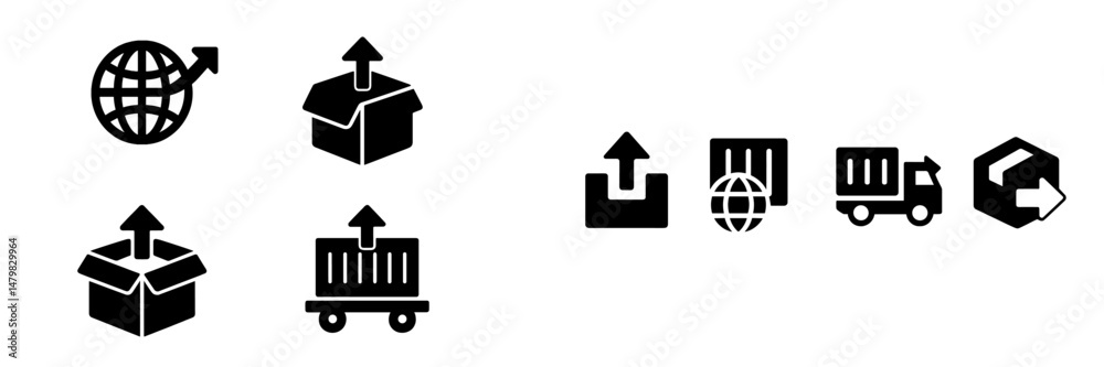 Aufkleber set of web icons illustrating global shipping, uploading, and delivery concepts for digital applicat