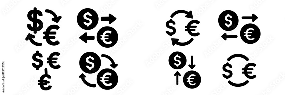 Poster Collection of web icons representing currency exchange and financial transactions with dollar and euro symbols
