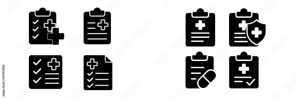 Aufkleber Set of black web icons illustrating health and medical checklists for digital applications and user interfaces