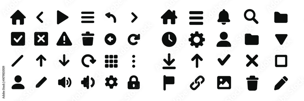 Poster set of web icons featuring various design elements for user interface navigation and interaction tas