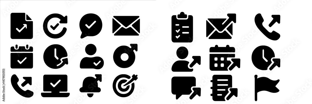 Aufkleber Collections of web icons representing communication, organization, and productivity features in black and white design