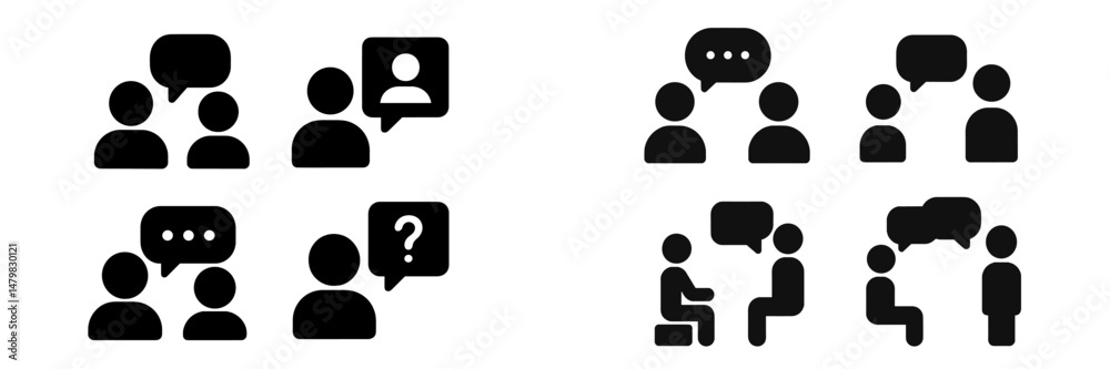 Poster collection of web icons depicting interactive communication and dialogue among users in various form