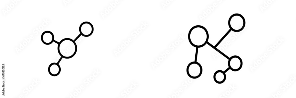 Poster set of web icons representing connections and interactions among nodes in a minimalist style