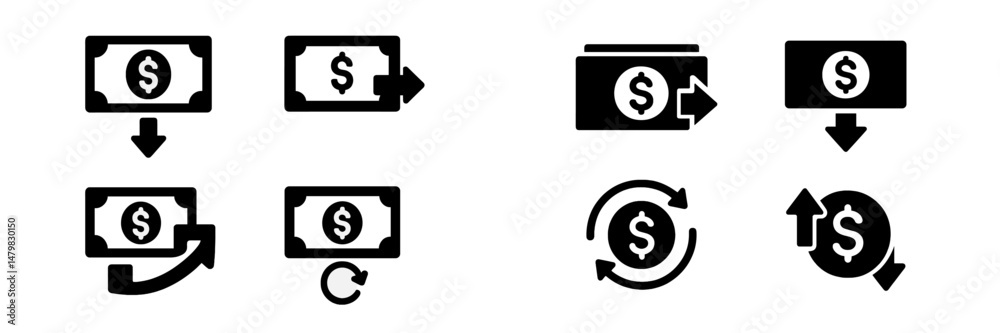 Poster Collection of web icons representing financial transactions and currency exchanges for digital platforms