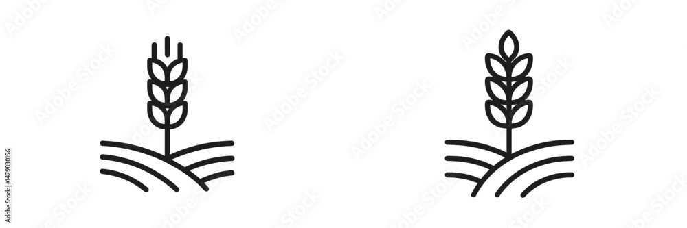 Poster Set of two minimalistic web icons representing wheat in a stylized design for agriculture and food-related applications