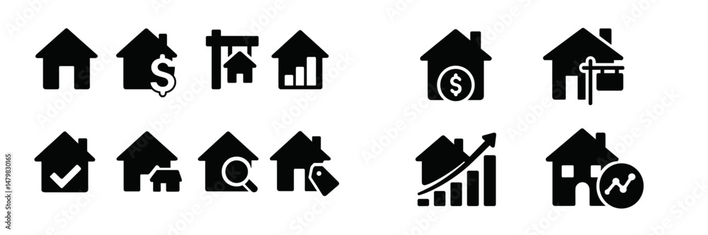 Aufkleber set of web icons showcasing housing, finance, and real estate concepts designed for user-friendly na