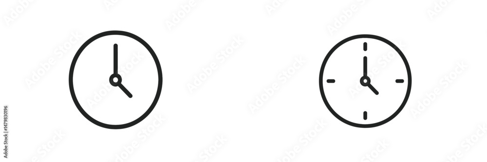 Poster collection of simple web icons featuring clock designs for time management and scheduling