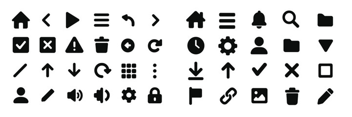 Set of web icons featuring various design elements for user interface navigation and interaction tasks