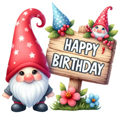 Cute happy birthday gnome illustration 