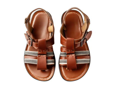 Stylish brown sandals for summer comfort and casual wear, cut out transparent